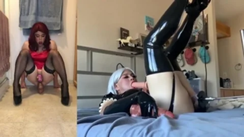Sissy Candy - Latex Maid Reamed In pussy By slamming Machine