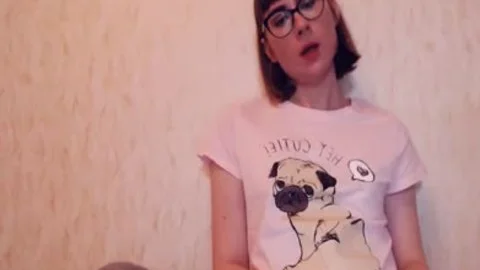 charming Russian shemale In Glasses Strokes Her petite 10-Pounder