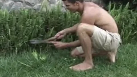 Muscle Gardener nails In All poses busty sheboy On The Lawn