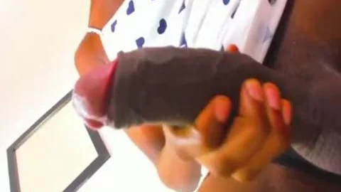 dark ladyboy Jerks Off Her Donkey 10-Pounder Pov cam