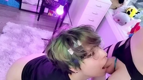 excited Femboy Sucks A Flacid Piece Of cock