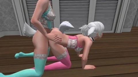 two Bunny gals In Bright Colored stockings & underware doggy style Sex - SL manga Furry