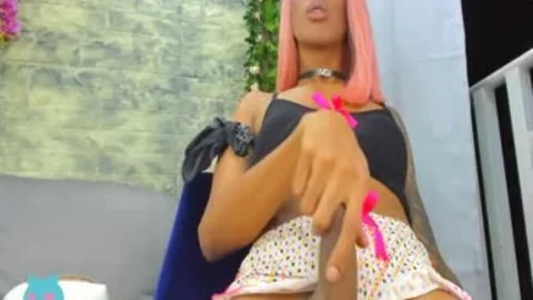 Pink Haired dark teen lady-man Yanking monstrous cock